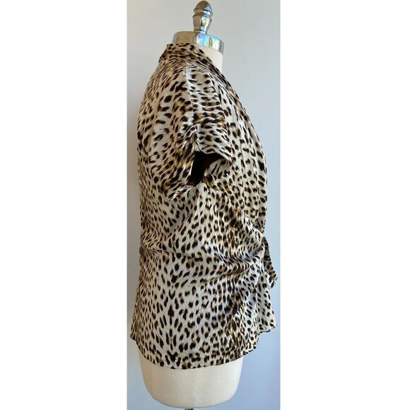Tadashi Shoji Silk Leopard Animal Print Pleated Tie Blouse sz 12 - Picture 6 of 10